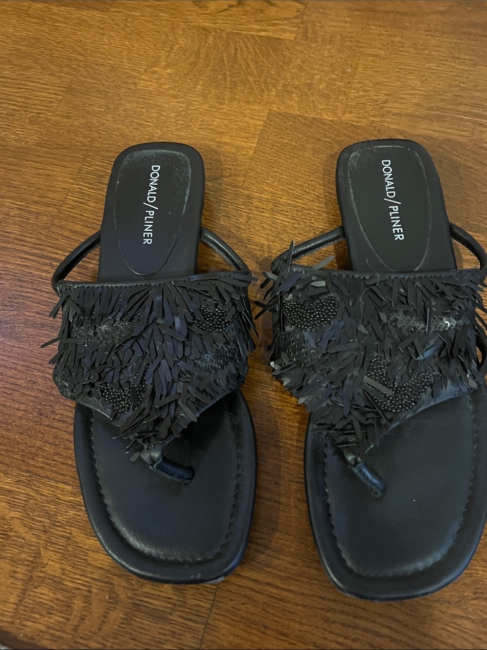 Donald J. Pliner Black Beaded Fringe Thong Sandals size 9